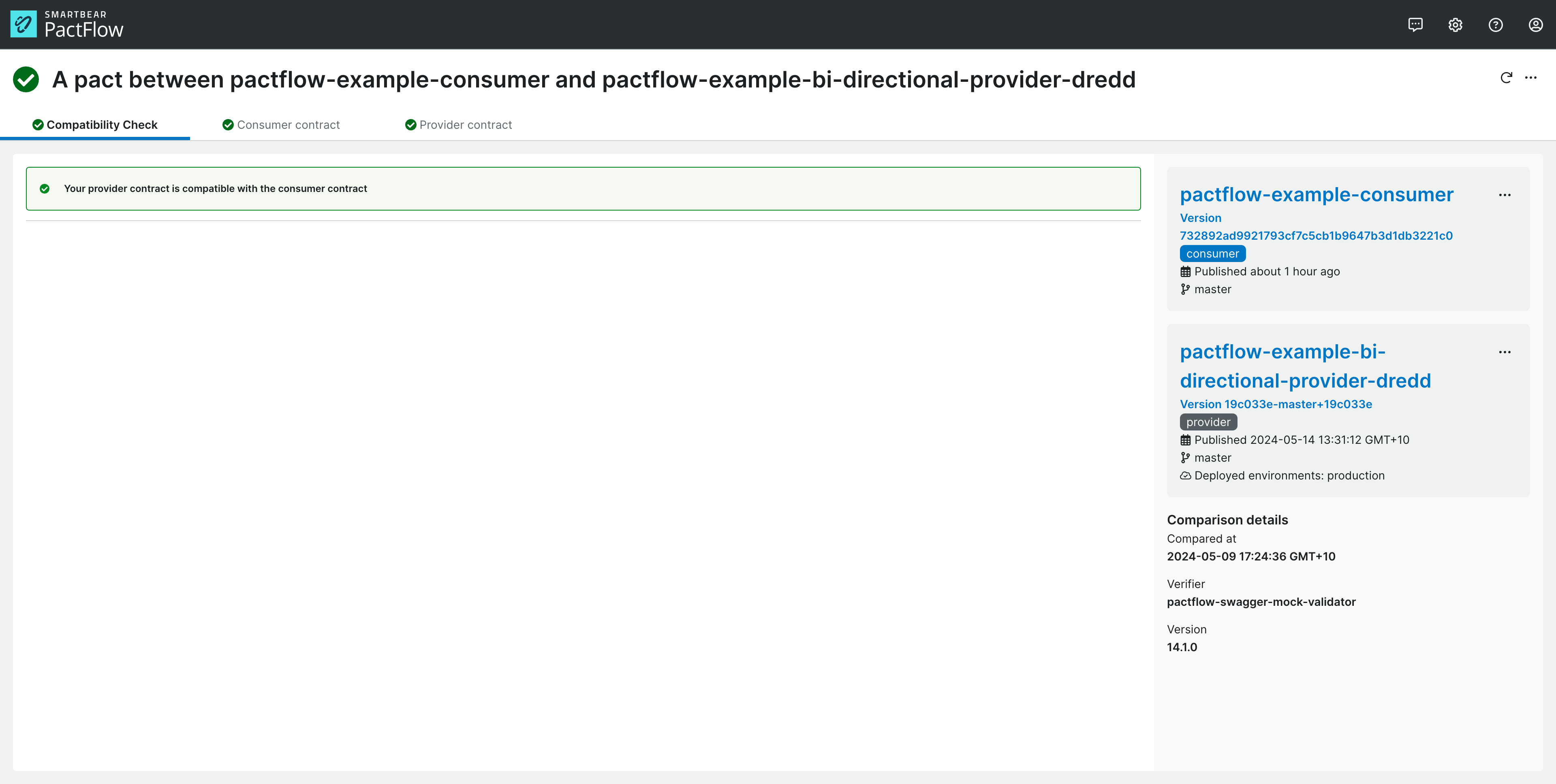 Bi-directional Contract Test Overview Screen