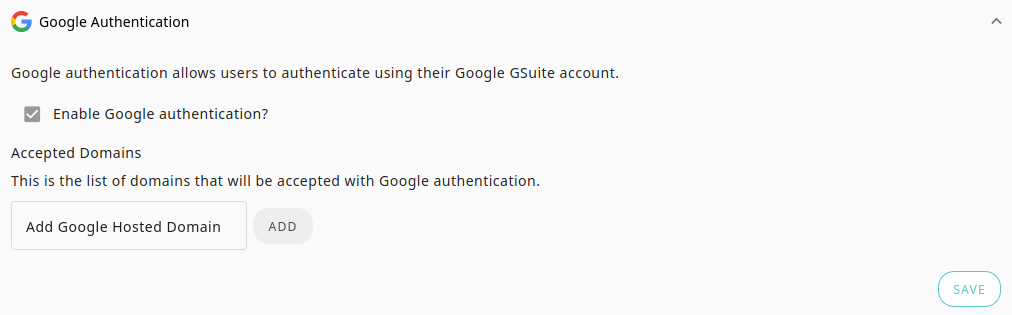 Google Authentication Settings