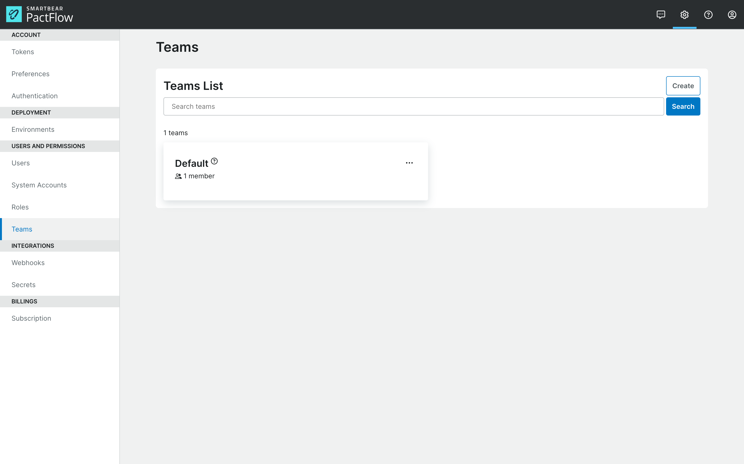 Teams Management Screen