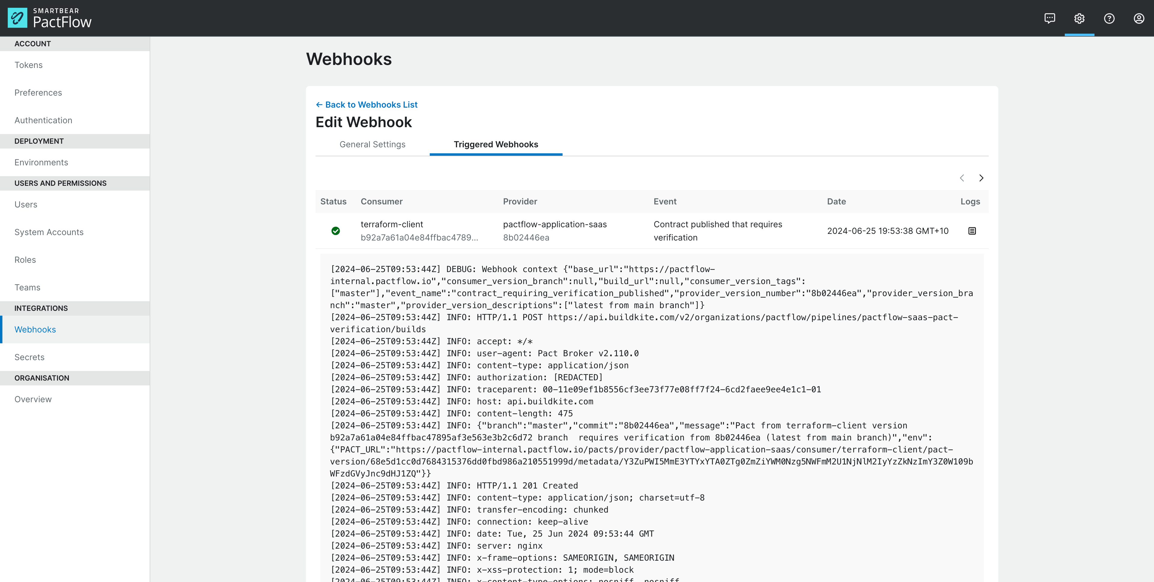 Triggered Webhook with Logs