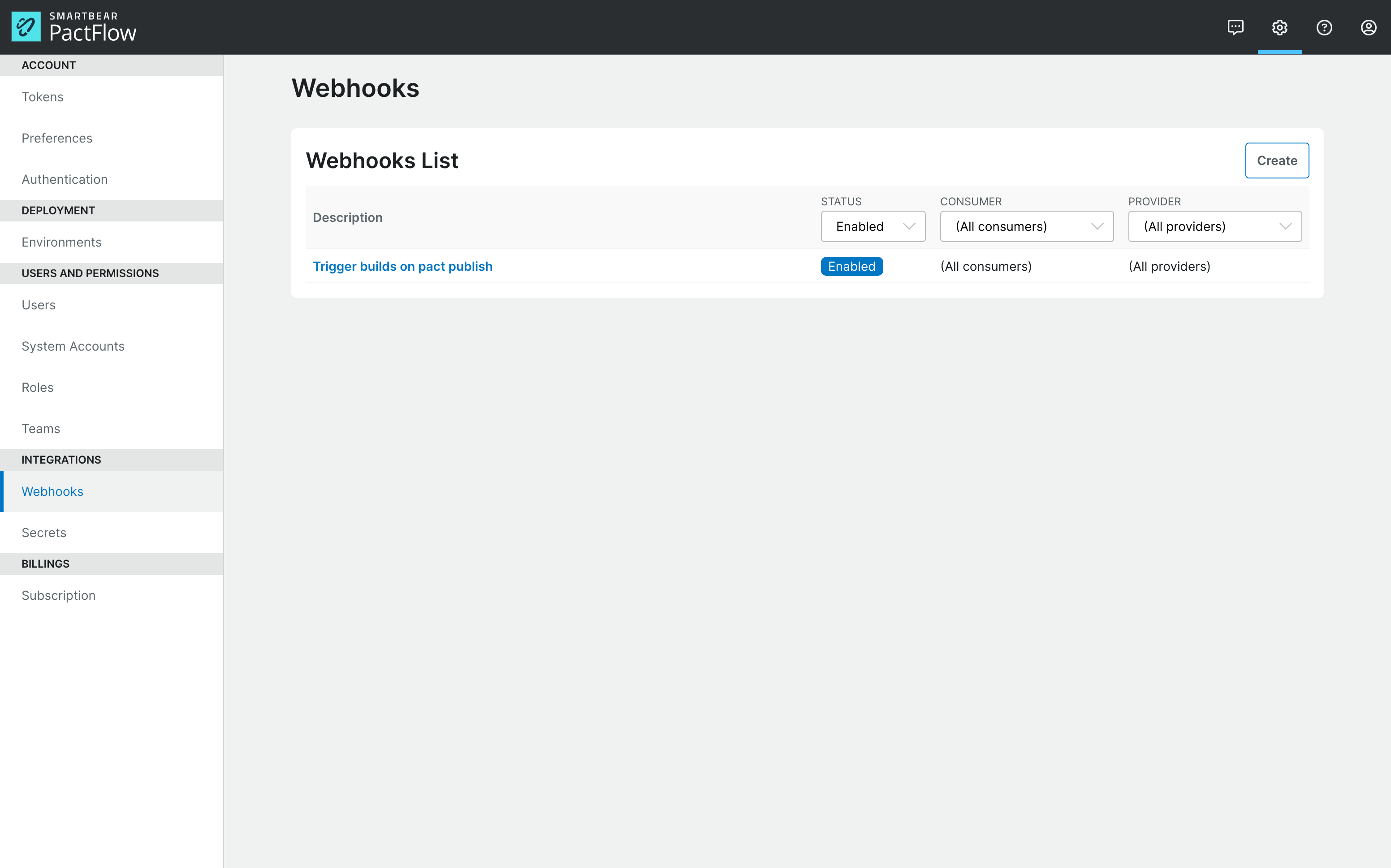 Webhooks Screen