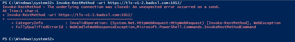 Unsuccessful PowerShell connection